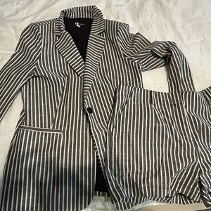 Linen pinstripe blazer and short set